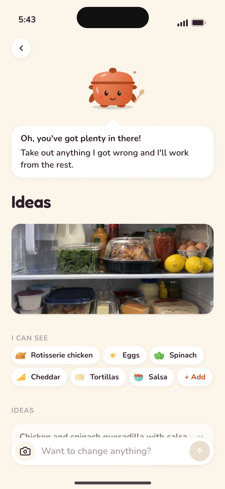 Dinner ideas built from a photo of a family fridge